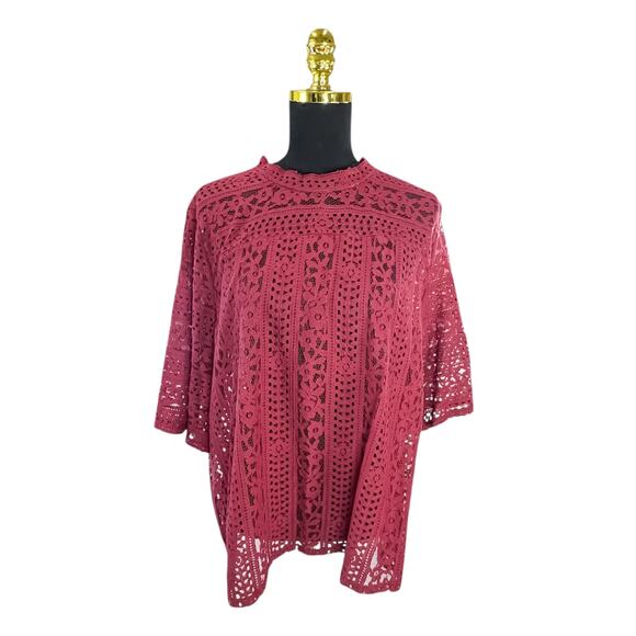 LOFT Women's Maroon Lace Eyelet Blouse - Size XL - Picture 2 of 8